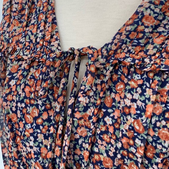 Doe‎ & Rae Long Sleeve Navy Multi Floral Chiffon Lined Mini Dress Size S - Picture 6 of 9